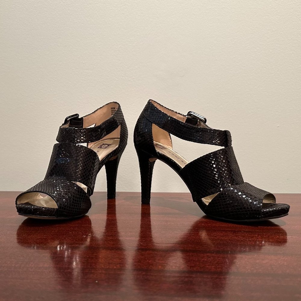 Anne Klein iFlex AK Akouray Faux Snakeskin Black Peep Toe Heel 5.5M New w/o Box